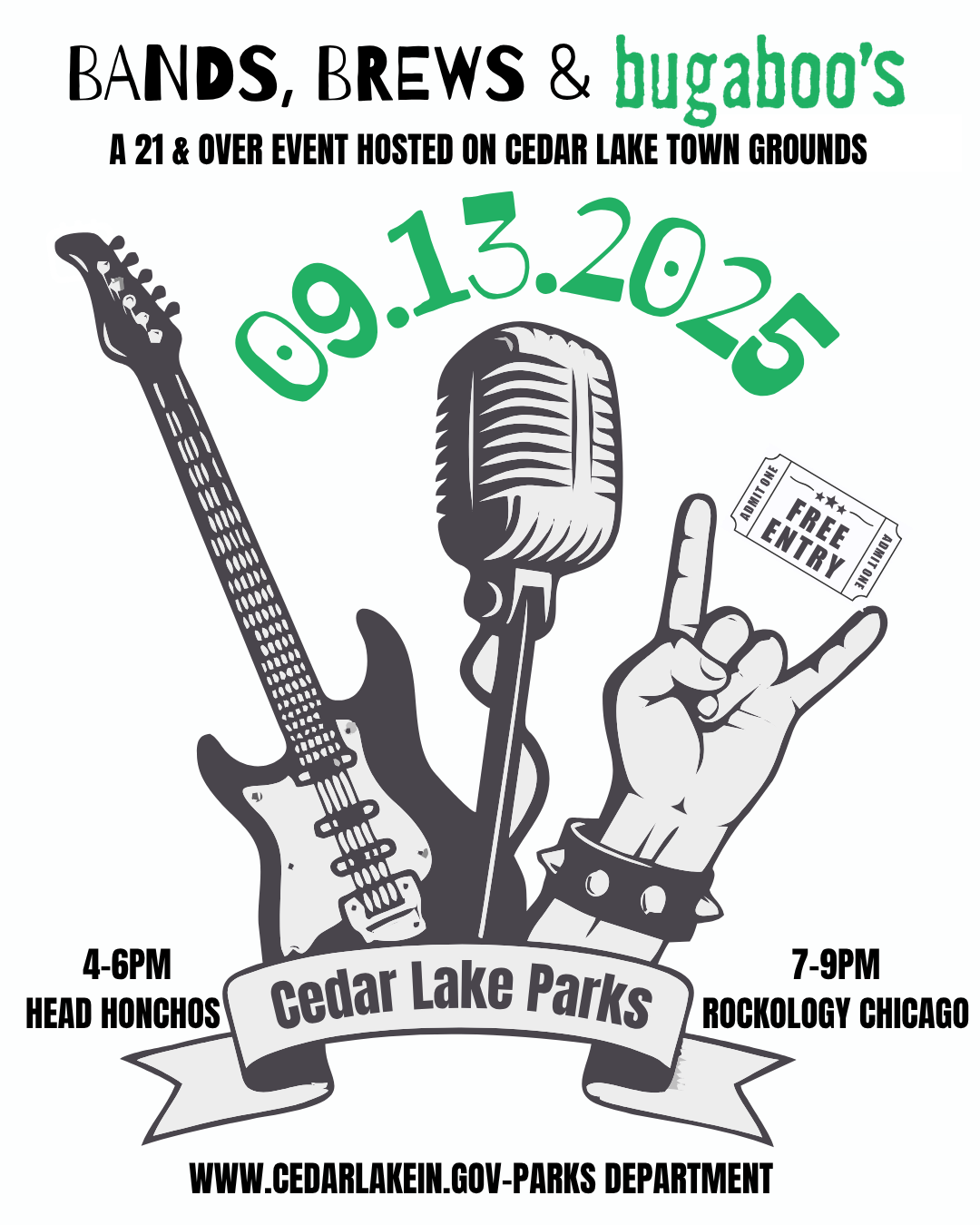 Bands, Brews & Bugaboos Event Flyer