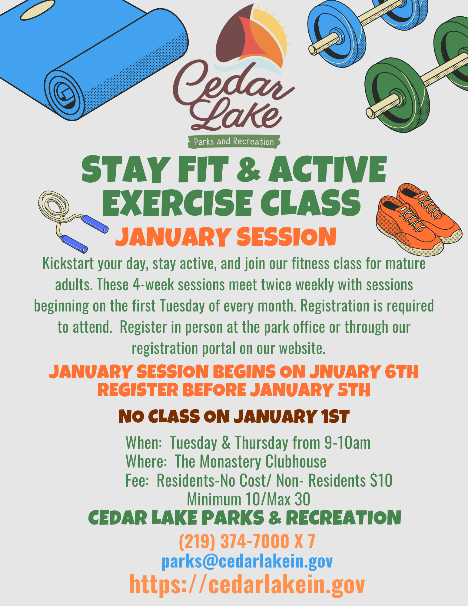Senior Fitness Classes for the Month of January