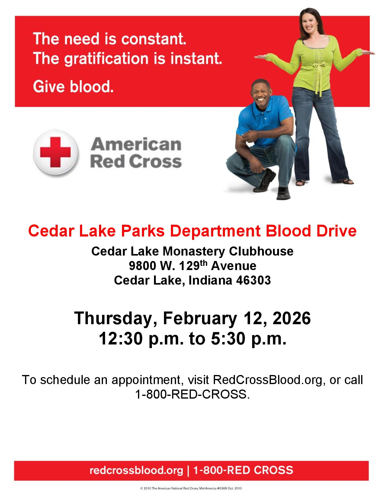 Blood Drive at Cedar Lake Monastery Clubhouse