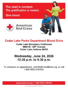 Blood Drive for June 2026 at the Cedar Lake Clubhouse