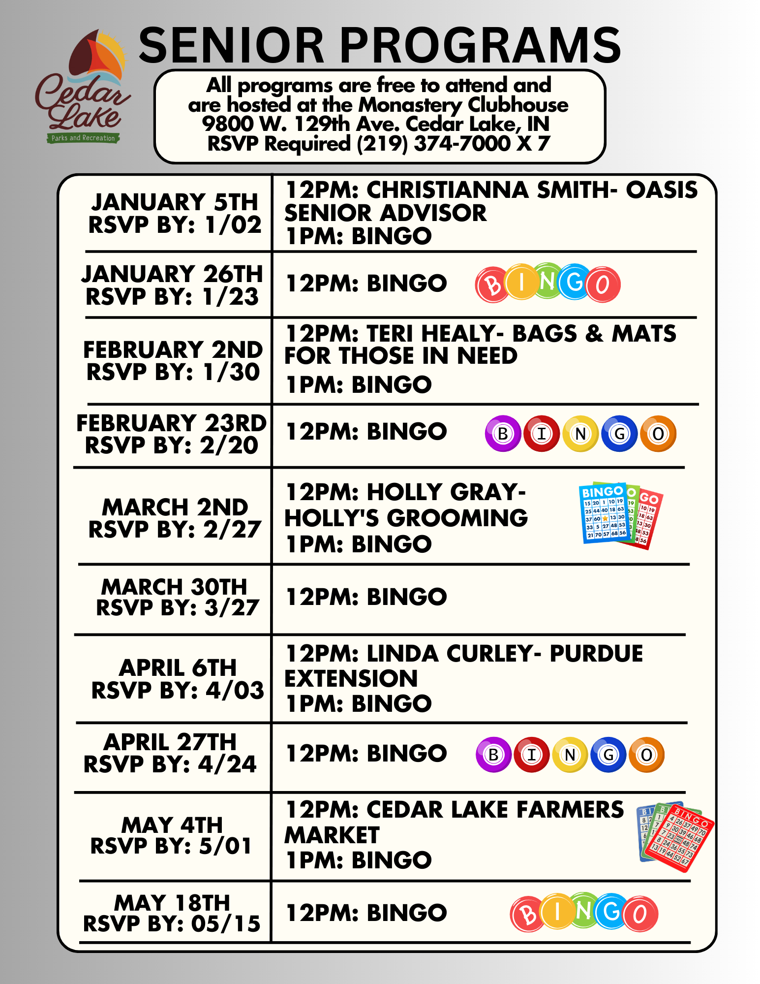 Senior Gathering and Bingo Flyer