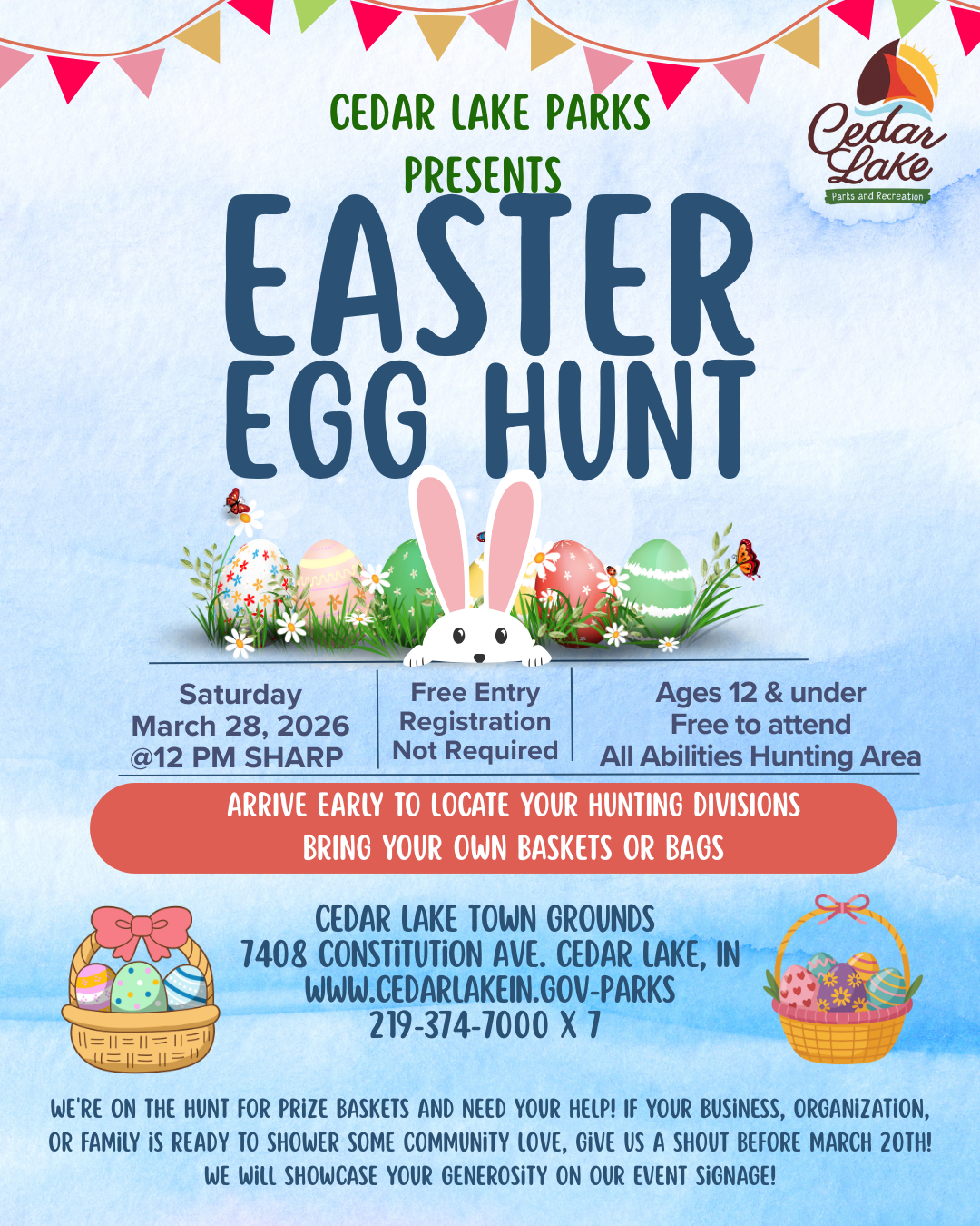 Flyer with Easter Egg Hunt Information on it.