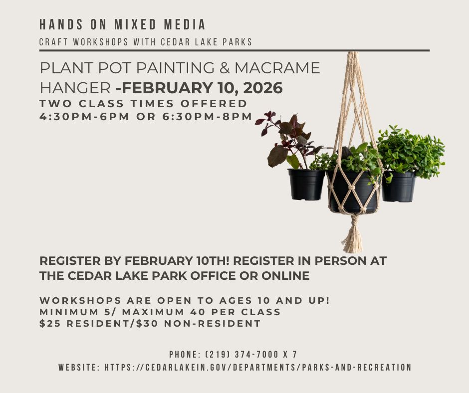 Flyer for Plant Pot Painting and Macrame Hanger Class